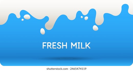 Modern poster fresh milk with splashes on a background. Vector illustration in flat minimalistic style