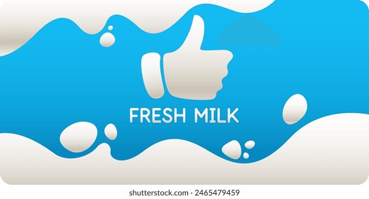 Modern poster fresh milk with splashes on a background. Vector illustration in flat minimalistic style