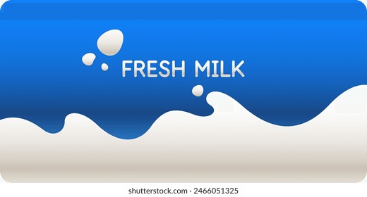 Modern poster fresh milk with splashes on a background. Vector illustration in flat minimalistic style.