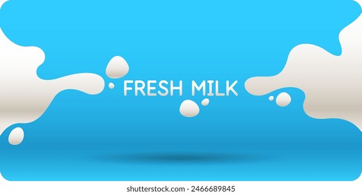 Modern poster fresh milk with splashes on a background. Vector illustration in flat minimalistic style