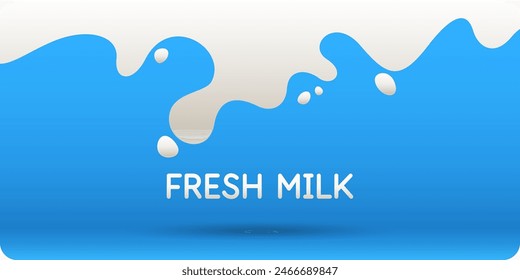 Modern poster fresh milk with splashes on a background. Vector illustration in flat minimalistic style