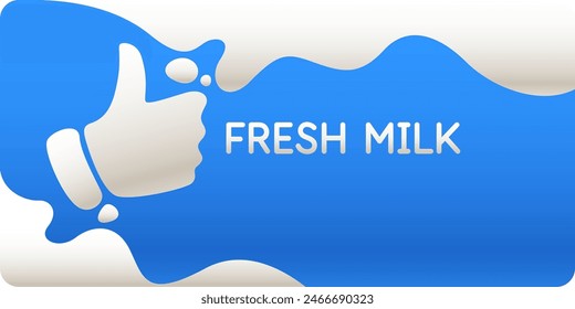 Modern poster fresh milk with splashes on a background. Vector illustration in flat minimalistic style