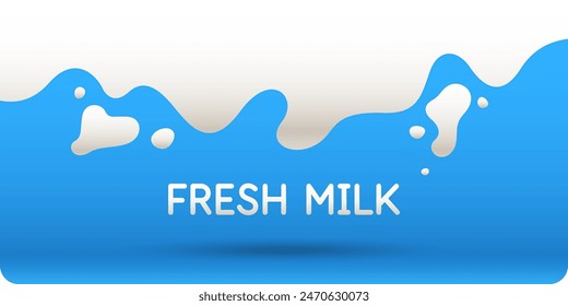 Modern poster fresh milk with splashes on a background. Vector illustration in flat minimalistic style