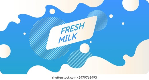 Modern poster fresh milk with splashes on a background. Vector illustration in flat minimalistic style. A poster for advertising dairy products.