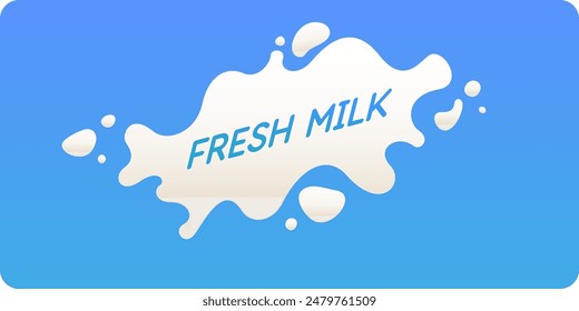 Póster moderno de leche fresca con salpicaduras en un fondo. Ilustración vectorial en estilo minimalista plano. Un afiche para la publicidad de productos lácteos.