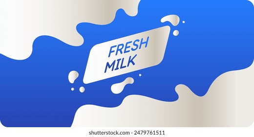 Modern poster fresh milk with splashes on a background. Vector illustration in flat minimalistic style. A poster for advertising dairy products.