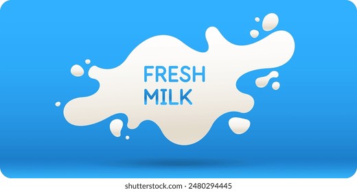 Póster moderno de leche fresca con salpicaduras en un fondo. Ilustración vectorial en estilo minimalista plano. Un afiche para la publicidad de productos lácteos.