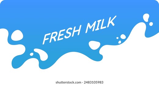 Póster moderno de leche fresca con salpicaduras en un fondo. Ilustración vectorial en estilo minimalista plano. Un afiche para la publicidad de productos lácteos.