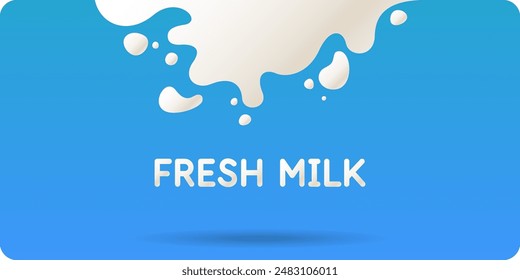 Modern poster fresh milk with splashes on a background. Vector illustration in flat minimalistic style. A poster for advertising dairy products.