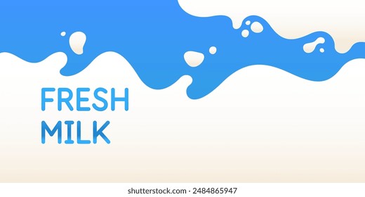 Modern poster fresh milk with splashes on a background. Vector illustration in flat minimalistic style. A poster for advertising dairy products.