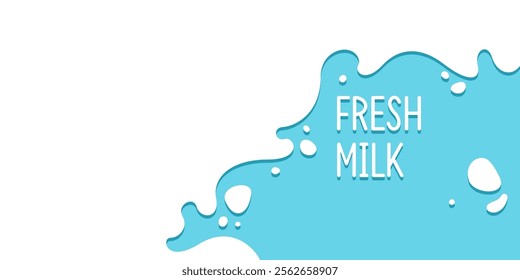 Modern poster fresh milk with splashes on a background. Vector illustration in flat minimalistic style. A poster for advertising dairy products.