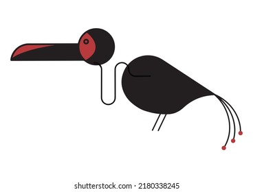 Modern Poster Illustration of Bird in Black and Red Color. Contemporary and Mid-century Vector Art.