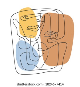 Modern poster with linear abstract face. Continuous line art. One line drawing. Minimalist graphic.