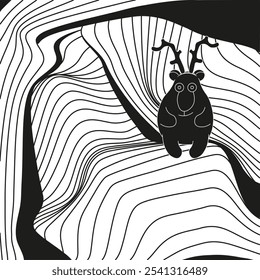 Cartaz moderno com fundo 3D Onda Líquida e animal estranho. Trabalho artístico de vetor trippy. Neobrutalismo arte. EPS 10