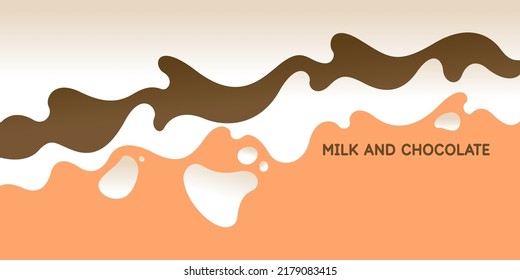 Modern poster of milk and chocolate with splashes on the background. Vector illustration in a flat minimalist style.