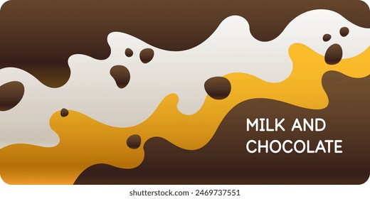 Modern poster of milk and chocolate with splashes on the background. Vector illustration in a flat minimalist style. Template for the design.