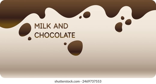 Modern poster of milk and chocolate with splashes on the background. Vector illustration in a flat minimalist style. Template for the design.
