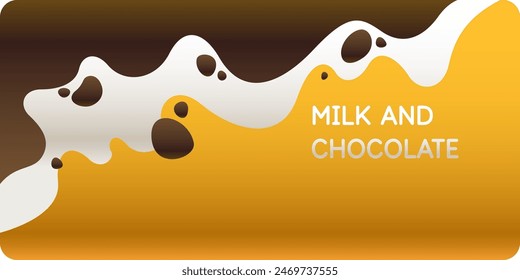 Póster moderno de leche y chocolate con salpicaduras en el fondo. Ilustración vectorial en un estilo minimalista. Plantilla para el diseño.