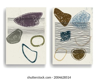 Afiche moderno con elementos de diseño minimalista. Grunge el círculo texturado y el arco al estilo Boho . Arte mural, deco doméstico. Forma abstracta del vector.