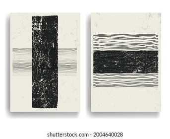 Afiche moderno con elementos de diseño minimalista. Grunge el círculo texturado y las líneas al estilo Boho . Arte mural, deco doméstico. Forma abstracta del vector.