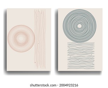 Afiche moderno con elementos de diseño minimalista. Grunge el círculo texturado y el arco al estilo Boho . Arte mural, deco doméstico. Forma abstracta del vector.