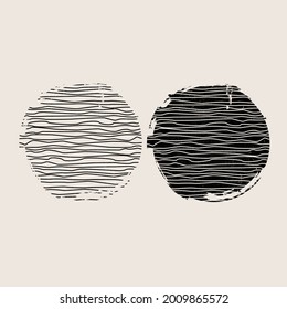 Afiche moderno con elementos de diseño minimalista. Grunge el círculo texturado y las líneas al estilo Boho . Arte mural, deco doméstico. Forma abstracta del vector.