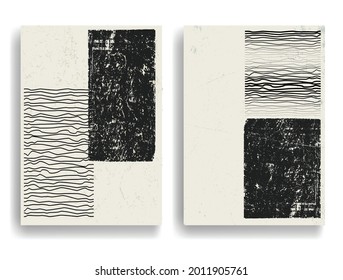 Modern poster with minimalist design elements . Grunge textured circle and lines in Boho style  . Wall art , home deco . Vector abstract shape.