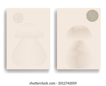 Modern poster with minimalist design elements in Boho style  . Mushroom .Wall art , home deco . Vector abstract shape.