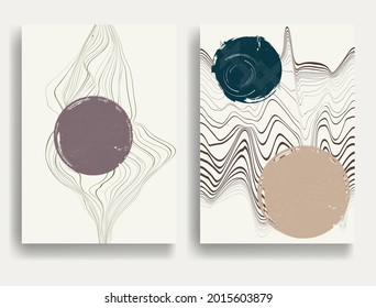 Afiche moderno con elementos de diseño minimalista. Grunge círculos texturados al estilo Boho . Arte mural, deco doméstico. Forma abstracta del vector.