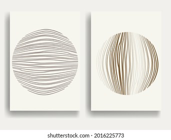 Modern poster with minimalist design elements . Grunge textured circles in Boho style  . Wall art , home deco . Vector abstract shape.