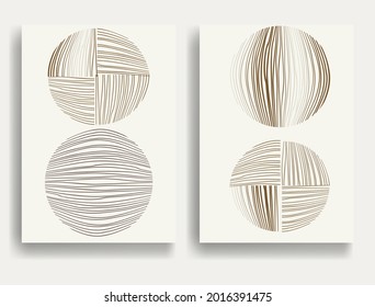 Modern poster with minimalist design elements . Grunge textured circles in Boho style  . Wall art , home deco . Vector abstract shape.