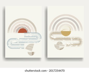 Afiche moderno con elementos de diseño minimalista. Grunge círculos texturados al estilo Boho . Arte mural, deco doméstico. Forma abstracta del vector