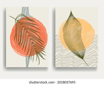 Modern poster with minimalist design elements . Grunge textured circles in Boho style  . Wall art , home deco . Vector abstract shape.