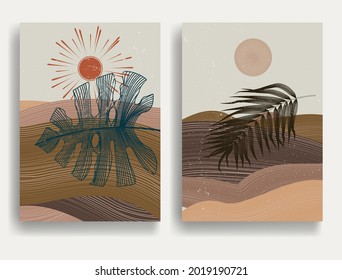 Modern poster with minimalist design elements  in Boho style  . Wall art , home deco . Vector abstract shape.