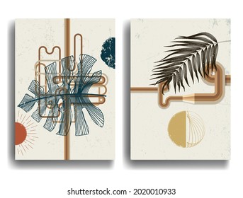 Modernes Plakat mit minimalistischen Design-Elementen. Grunge strukturierte Kreise im Boho-Stil. Wall Art , Home Deco . Abstrakte Vektorform.