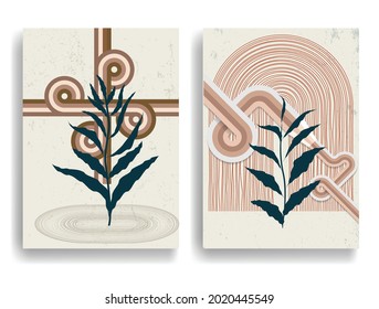 Modern poster with minimalist design elements . Grunge textured circles in Boho style  . Wall art , home deco . Vector abstract shape.