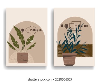 Modern poster with minimalist design elements . Grunge textured circles in Boho style  . Wall art , home deco . Vector abstract shape.