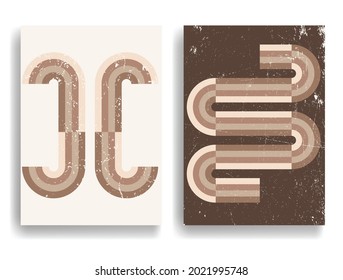 Afiche moderno con elementos de diseño minimalista. Líneas retro y círculos de textura gruesa al estilo Boho . Arte mural, deco doméstico. Forma abstracta del vector.