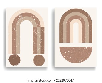 Afiche moderno con elementos de diseño minimalista. Líneas retro y círculos de textura gruesa al estilo Boho . Arte mural, deco doméstico. Forma abstracta del vector.