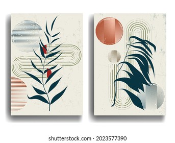 Afiche moderno con elementos de diseño minimalista. Grunge círculos texturados al estilo Boho . Arte mural, deco doméstico. Forma abstracta del vector.