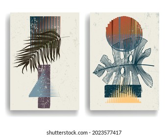 Afiche moderno con elementos de diseño minimalista. Grunge círculos texturados al estilo Boho . Arte mural, deco doméstico. Forma abstracta del vector.