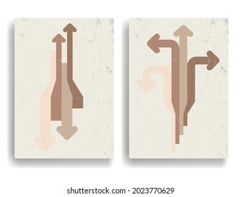 Afiche moderno con elementos de diseño minimalista. Líneas y flechas retro al estilo Boho . Arte mural, deco doméstico. Forma abstracta del vector.