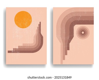Afiche moderno con elementos de diseño minimalista. Líneas retro al estilo Boho . Arte mural, deco doméstico. Forma abstracta del vector