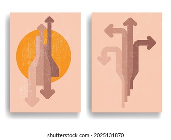 Afiche moderno con elementos de diseño minimalista. Líneas retro al estilo Boho . Arte mural, deco doméstico. Forma abstracta del vector