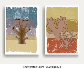 Afiche moderno con elementos de diseño minimalista. Grunge círculos texturados al estilo Boho . Arte mural, deco doméstico. Forma abstracta del vector