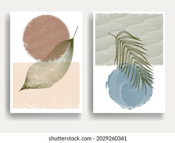 Afiche moderno con elementos de diseño minimalista al estilo Boho . Arte mural, deco doméstico. Forma abstracta del vector.