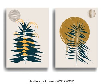 Modern poster with minimalist design elements . Grunge textured circles in Boho style  . Wall art , home deco . Vector abstract shape.