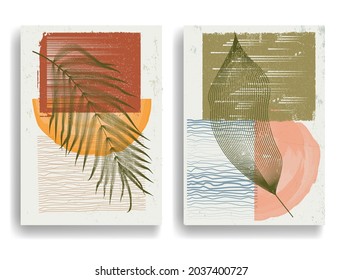 Afiche moderno con elementos de diseño minimalista. Grunge círculos texturados al estilo Boho . Arte mural, deco doméstico. Forma abstracta del vector.