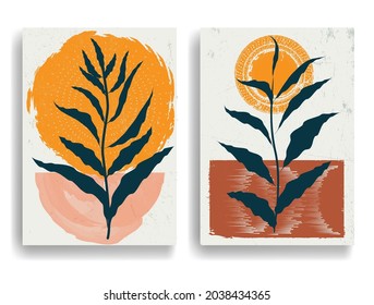 Afiche moderno con elementos de diseño minimalista. Grunge círculos texturados al estilo Boho . Arte mural, deco doméstico. Forma abstracta del vector.