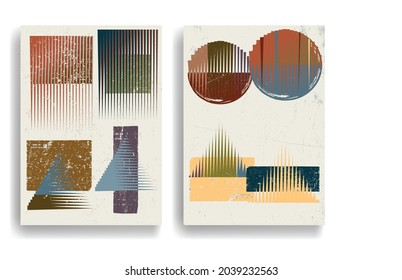 Afiche moderno con elementos de diseño minimalista. Grunge el círculo texturado y el arco al estilo Boho . Arte mural, deco doméstico. Forma abstracta del vector.